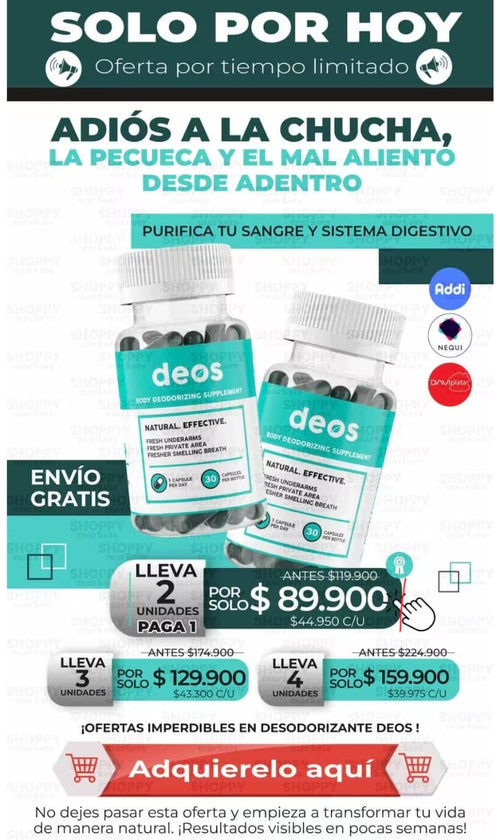 🚀2X1 DEOS DESODORANTE INTERNO 30 CAPS 💊