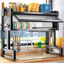 🧼 ESCURRIDOR DE PLATOS PARA COCINA CON TAPA + AFILADOR DE CUCHILLOS GRATIS