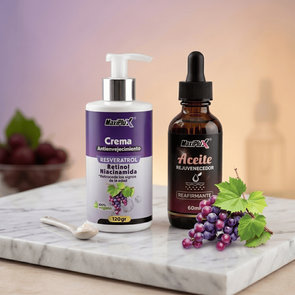 2X1 Kit Crema Resveratrol Antienvejecimiento + Aceite Rejuvenecedor Reafirmante (obsequio)