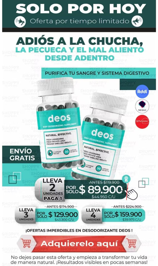 🚀2X1 DEOS DESODORANTE INTERNO 30 CAPS 💊