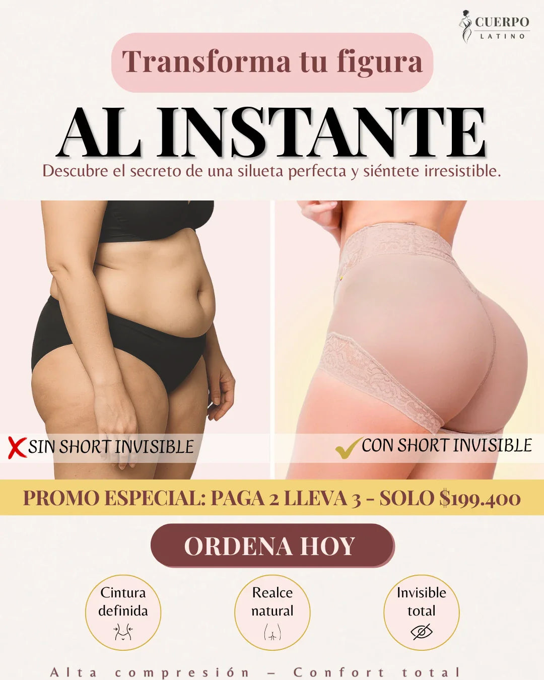 Short Faja SÚPER-Invisible™️ | 2-3 Tallas fuera | realce instantáne